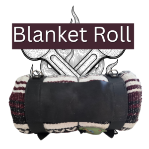 Picture of leather blanket roll with blanket.
